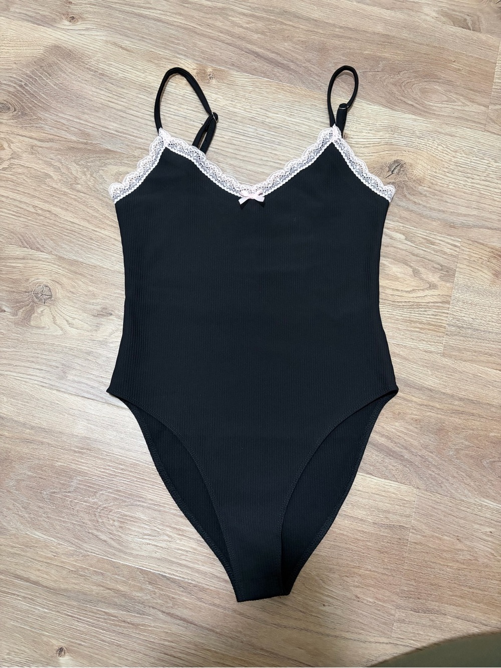 Edikted Black Bodysuit with Cream Lace Trim